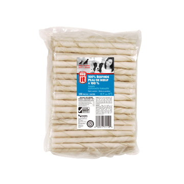 Dogit - Bâtonnet Torsadé en Cuir Blanc, Peau de Boeuf 100% - Gâteries pour Chiens