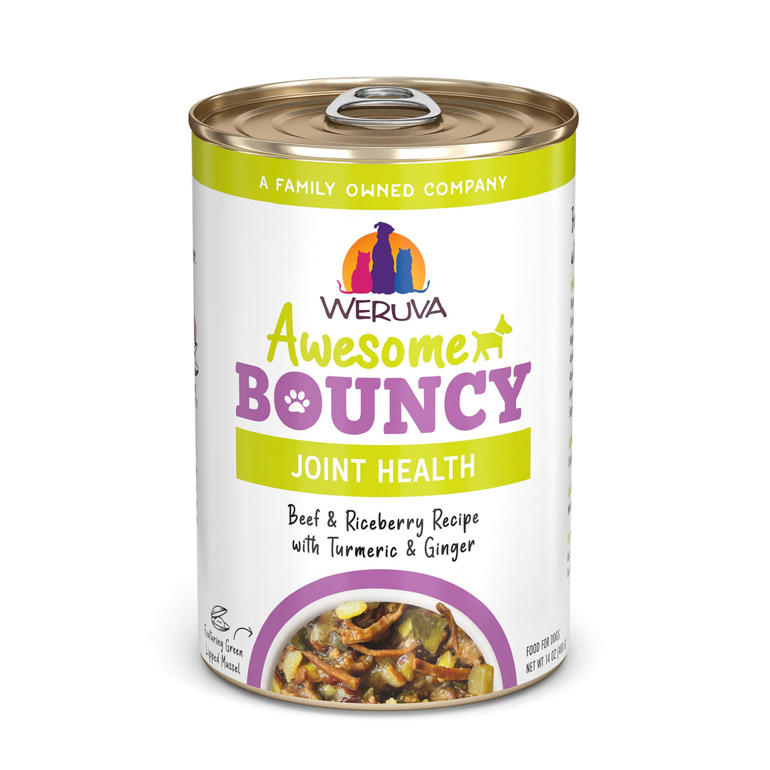 Weruva Functional - Chien "Awesome Bouncy" Santé des Articulations Boeuf, Baie de Riz, Curcuma et Gingembre en Bouillon - Nourriture Humide Sans Grains pour Chiens