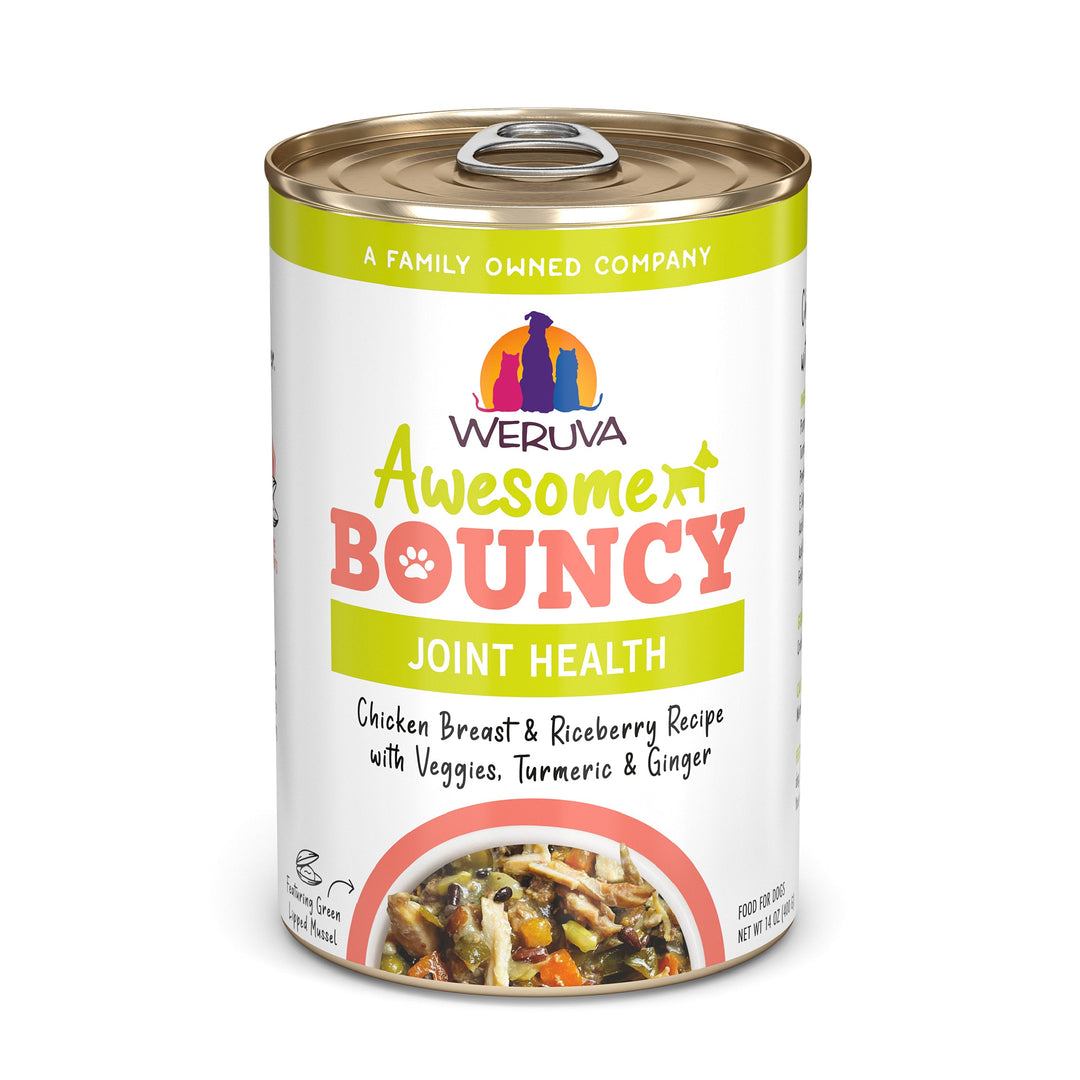 Weruva Functional - Chien "Awesome Bouncy" Santé des Articulations Poitrine de Poulet, Baie de Riz, Légumes, Curcuma et Gingembre en Bouillon - Nourriture Humide Sans Grains pour Chiens