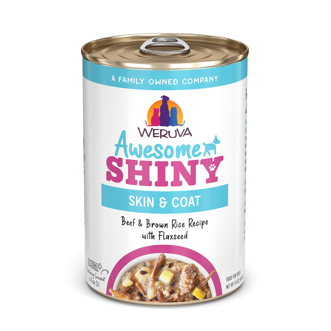 Weruva Functional - Awesome Shiny, Peau et Pelage - Boeuf, Riz Brun et Graines de Lin - Nourriture Humide pour Chiens