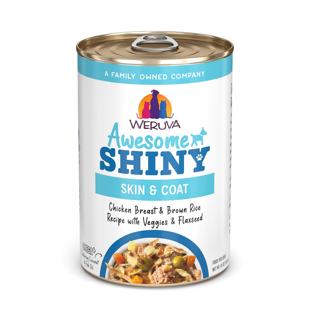 Weruva Functional - Chien "Awesome Shiny" Peau et Pelage Poitrine de Poulet, Riz Brun, Légumes et Curcuma en Bouillon - Nourriture Humide Sans Grains pour Chiens