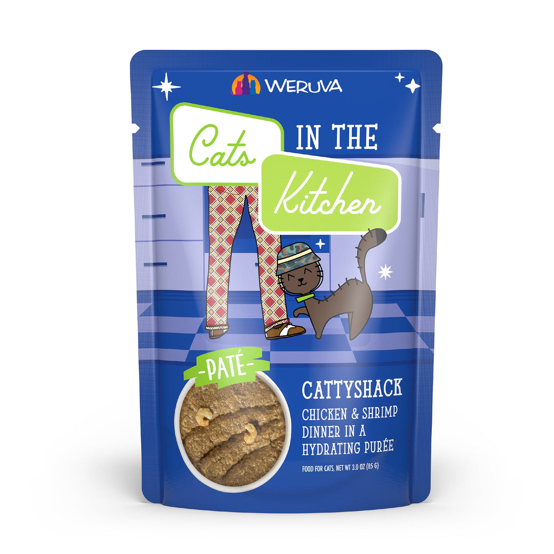 Weruva Cats in the Kitchen - Cattyshack - Pâté de Poulet et Crevette dans une Purée Hydratante - Nourriture Humide Sans Grains pour Chats en Sachet