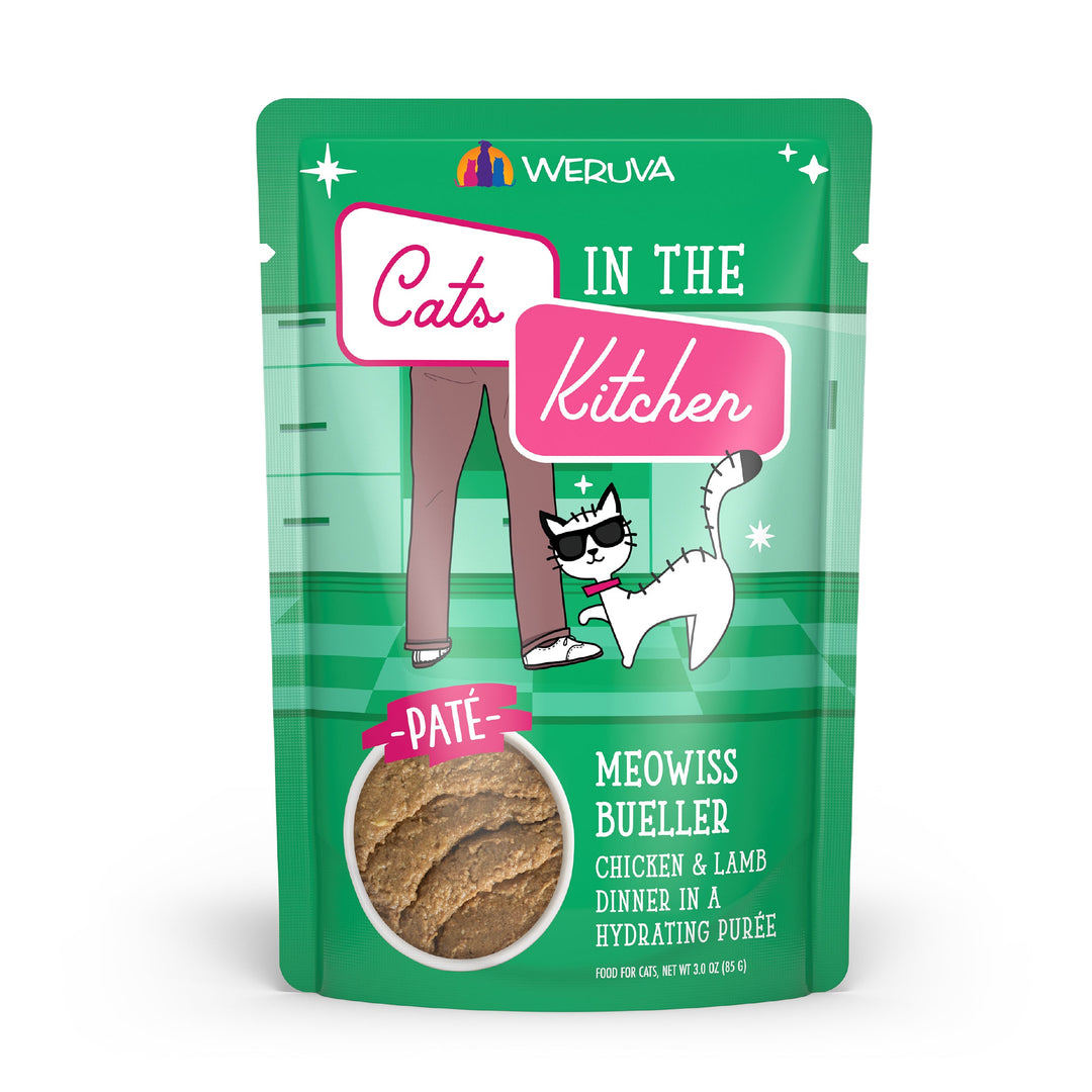 Weruva Cats in the Kitchen - Chat "Meowiss Bueller" Pâté de Poulet et Agneau dans une Purée Hydratante - Nourriture Humide Sans Grains pour Chats en Pochette