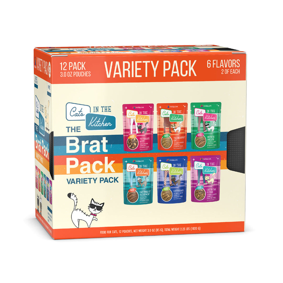 Weruva Cats in the Kitchen - Chat "The Brat Pack!" Assortiments de 12 x 85 g en Pâté - Nourriture Humide Sans Grains pour Chats en Pochette
