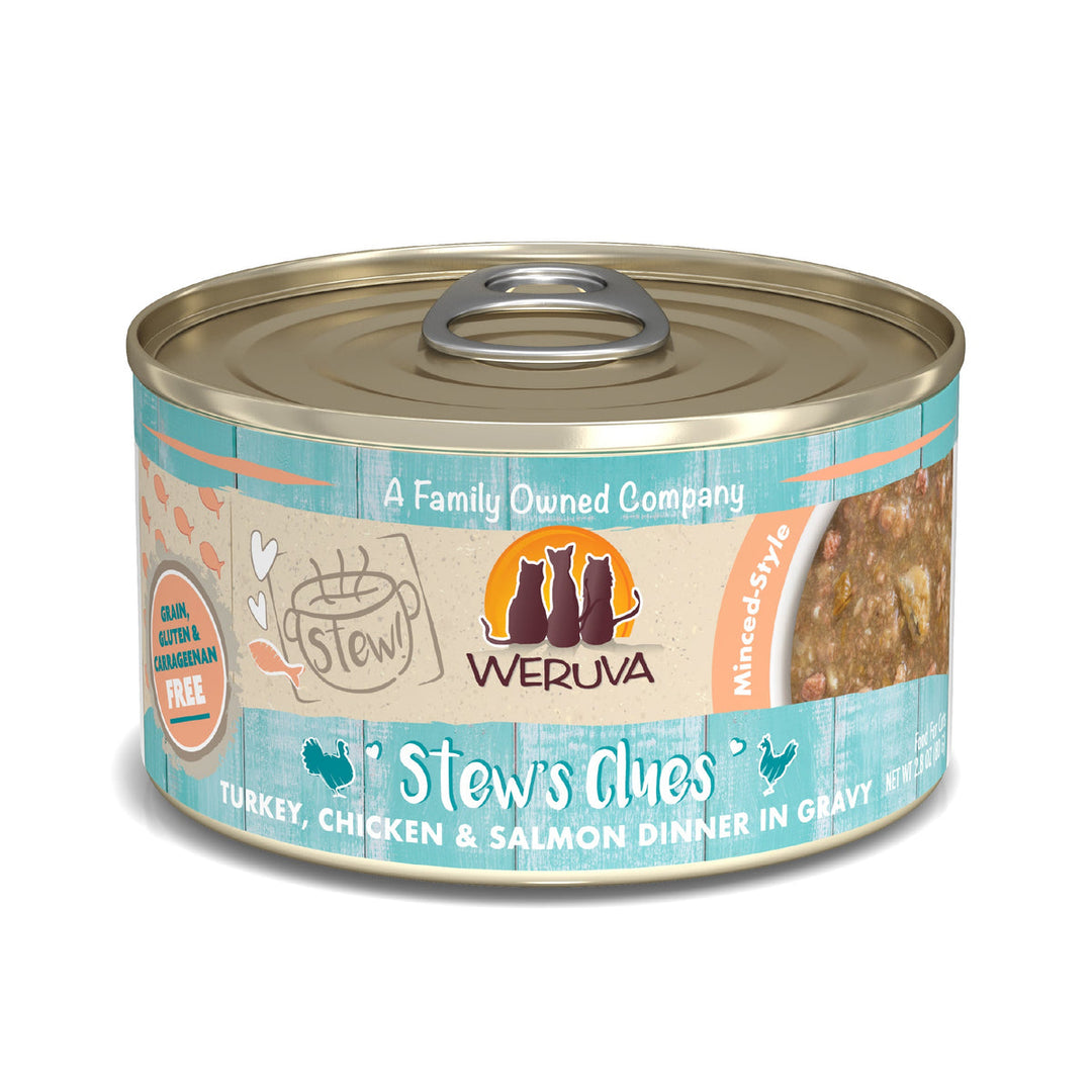 Weruva Classic - Stew's Clues - Dinde, Poulet et Saumon en Sauce - Nourriture Humide Sans Grains pour Chats