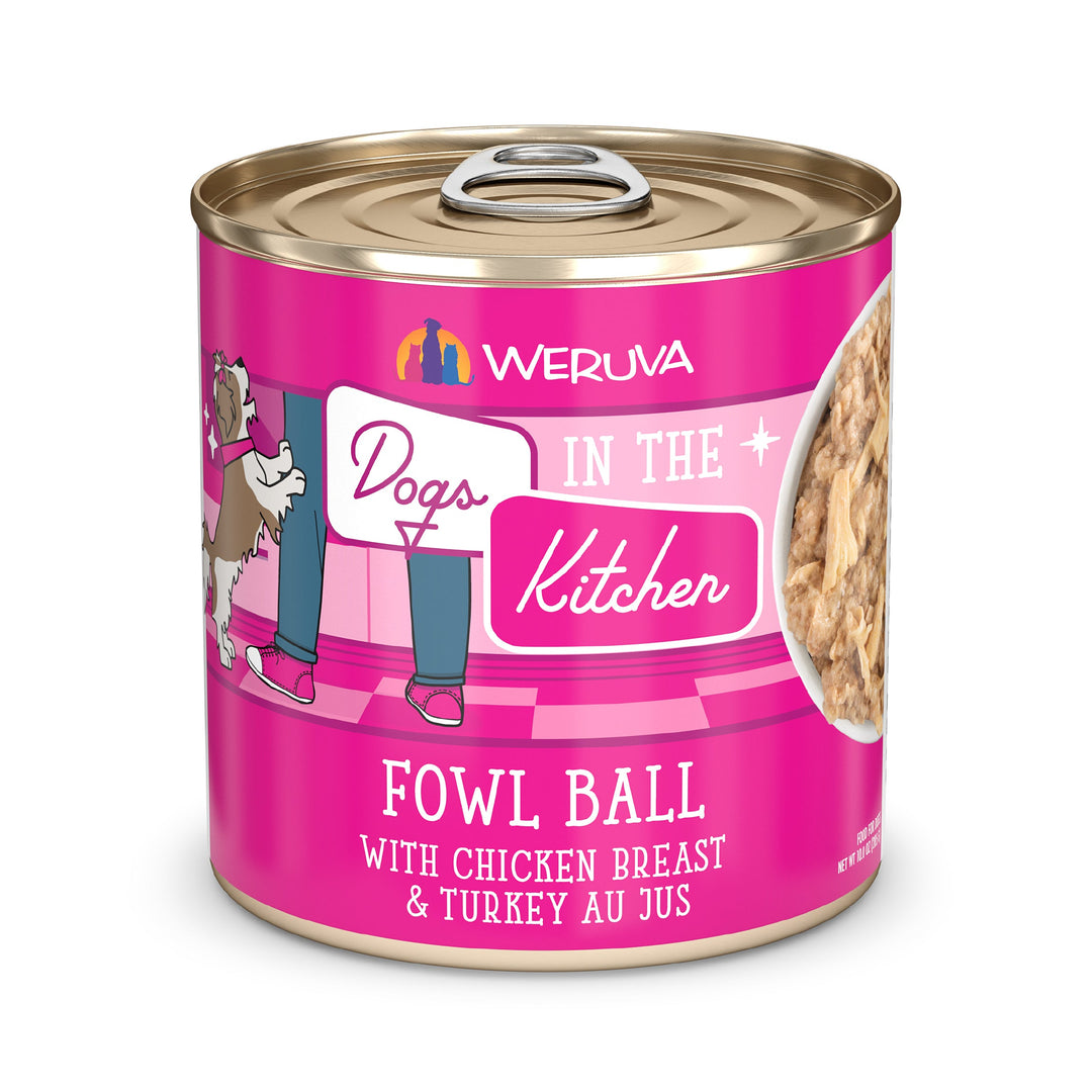 Weruva Dogs in the Kitchen - Chien "Fowl Ball" avec Poitrine de Poulet et Dinde au Jus - Nourriture Humide Sans Grains pour Chiens
