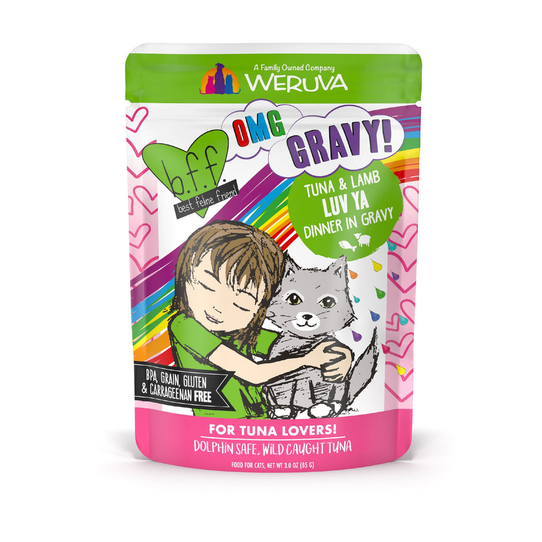 Weruva Best Fido Friend Oh My Gravy! - Chat "Luv Ya" Thon et Saumon en Sauce - Nourriture Humide Sans Grains pour Chats en Pochette
