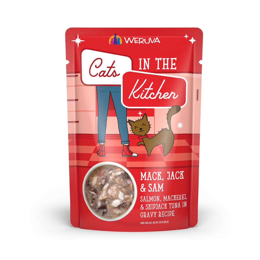 Weruva Cats in the Kitchen - Mack, Jack & Sam - Thon, Boeuf et Thon Listao en Sauce - Nourriture Humide Sans Grains pour Chats en Sachet