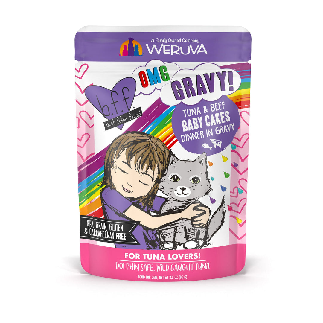 Weruva Best Fido Friend Oh My Gravy! - Baby Cakes - Thon et Boeuf en Sauce - Nourriture Humide Sans Grains pour Chats en Sachet