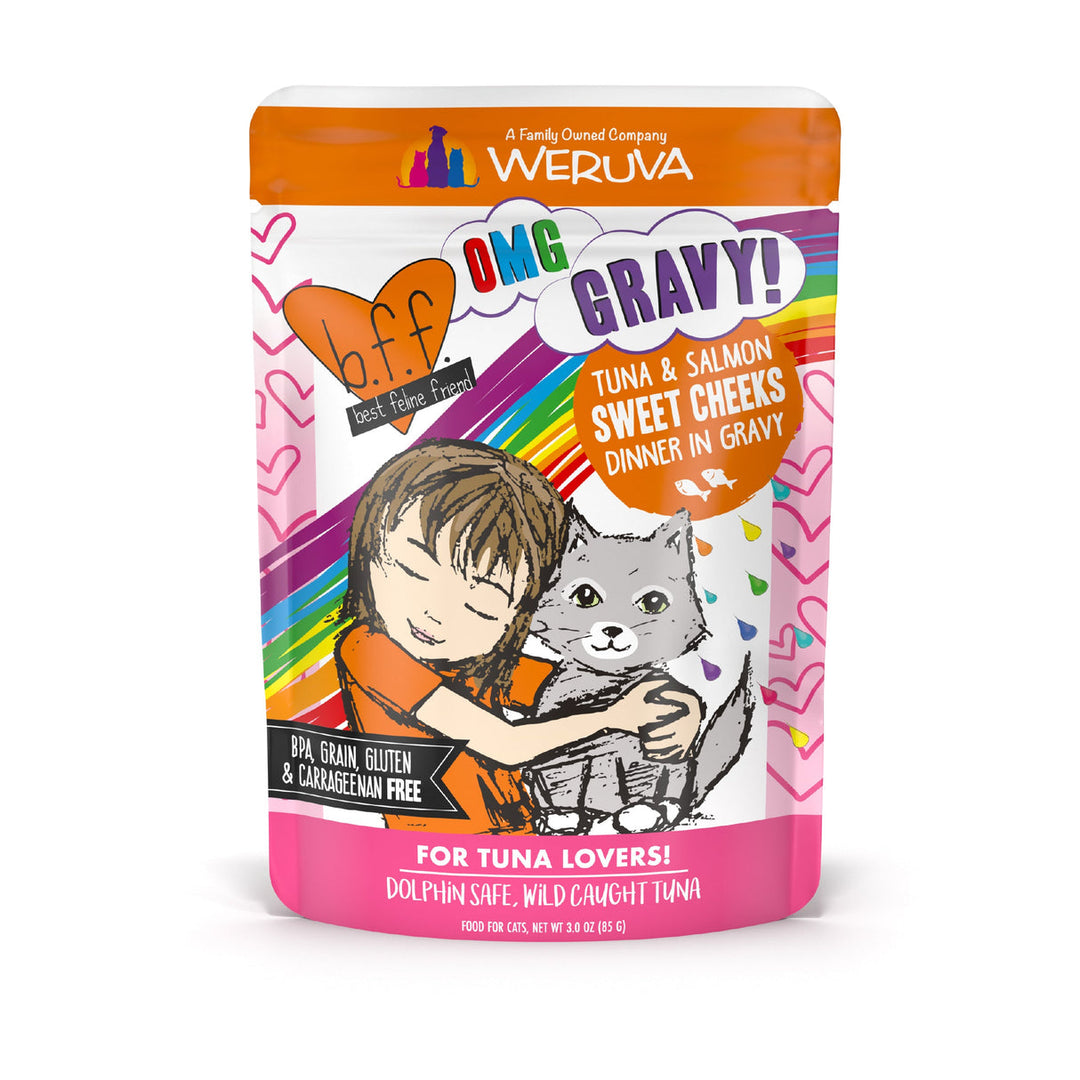 Weruva Best Fido Friend Oh My Gravy! - Sweet Cheeks - Thon et Saumon en Sauce - Nourriture Humide Sans Grains pour Chats en Sachet