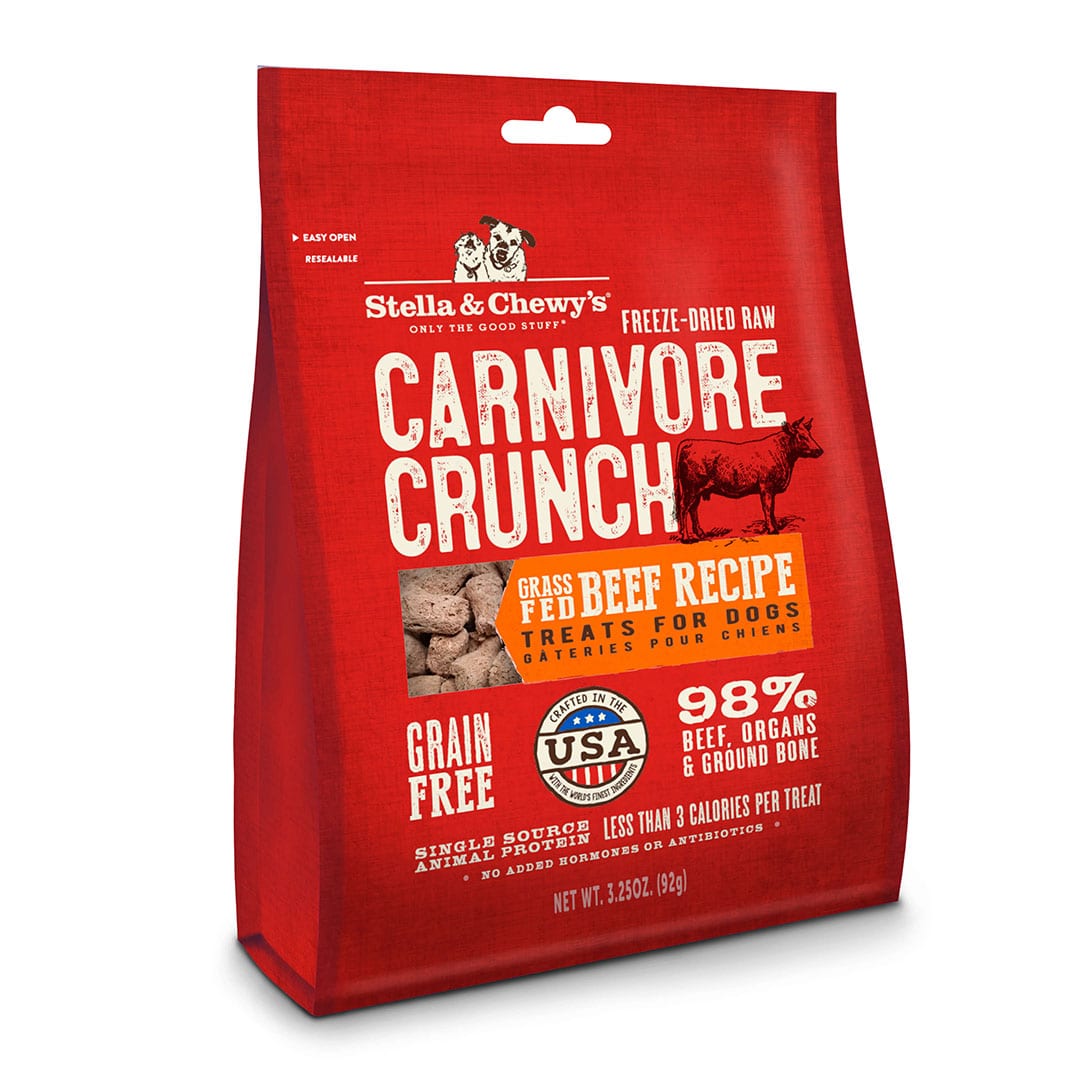 Stella & Chewy's Carnivore Crunch - Boeuf Nourri à l'Herbe - Gâteries Lyophilisées Sans Grains à Ingrédients Limités pour Chiens