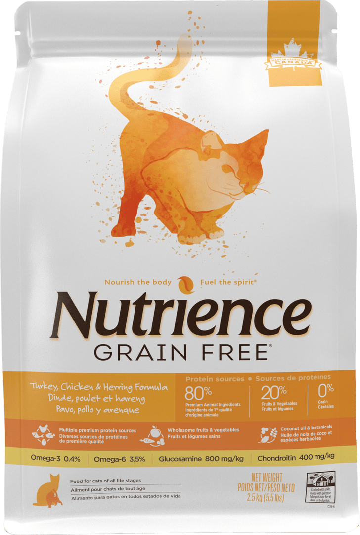 Nutrience Sans Grains - Dinde, Poulet et Hareng - Nourriture Sèche pour Chats de Tout Âge
