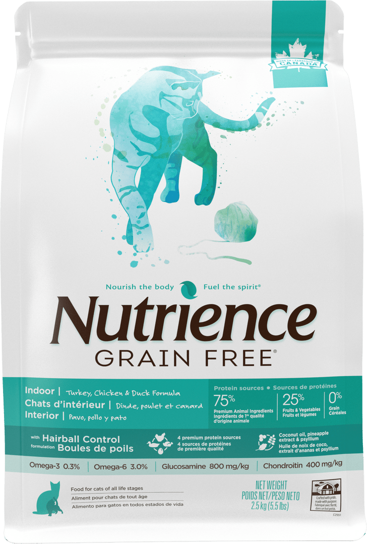 Nutrience Sans Grains - Dinde, Poulet et Canard - Nourriture Sèche pour Chats d'Intérieur de Tout Âge