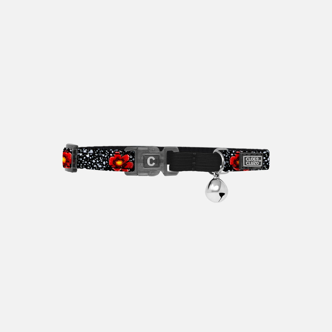 CLOE CLUZO Chat Collier Designer Noir/Fleurs