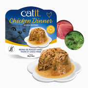 Catit Dinner - Chat Poulet avec Garniture de Thon et Chou Vert en Sauce - Nourriture Humide Sans Grains pour Chats