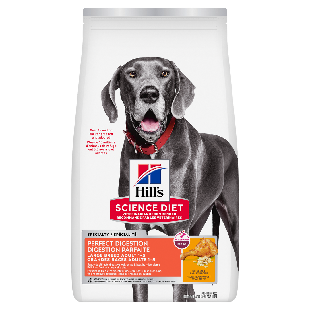 Hill's Science Diet - Digestion Parfaite (Perfect Digestion), Poulet et Avoine avec Riz Brun - Nourriture Sèche pour Chiens de Grandes Races