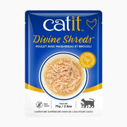 Catit Divine Shreds - Chat Poulet avec Maquereau et Brocoli en Bouillon - Nourriture Humide Sans Grains pour Chats en Sachet