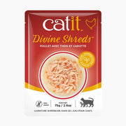 Catit Divine Shreds - Chat Poulet avec Thon et Carotte en Bouillon - Nourriture Humide Sans Grains pour Chats en Sachet