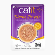 Catit Divine Shreds - Thon avec Shirasu et Patate Douce en Bouillon - Nourriture Humide Sans Grains pour Chats en Sachet