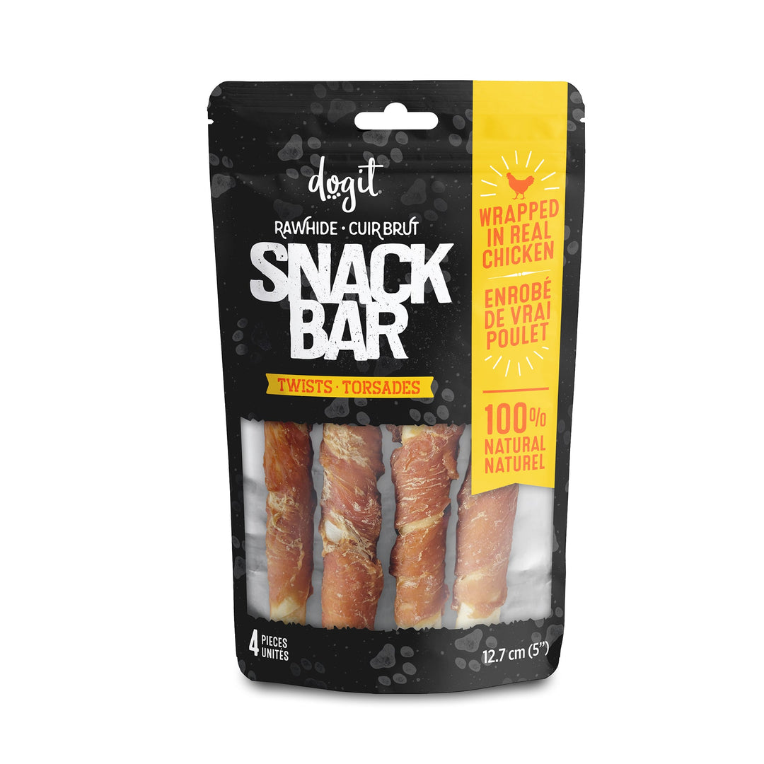 Dogit Snack Bar - Bâtonnest Torsadés en Cuir Brut Enveloppées de Poulet - Gâteries à Mâcher pour Chiens