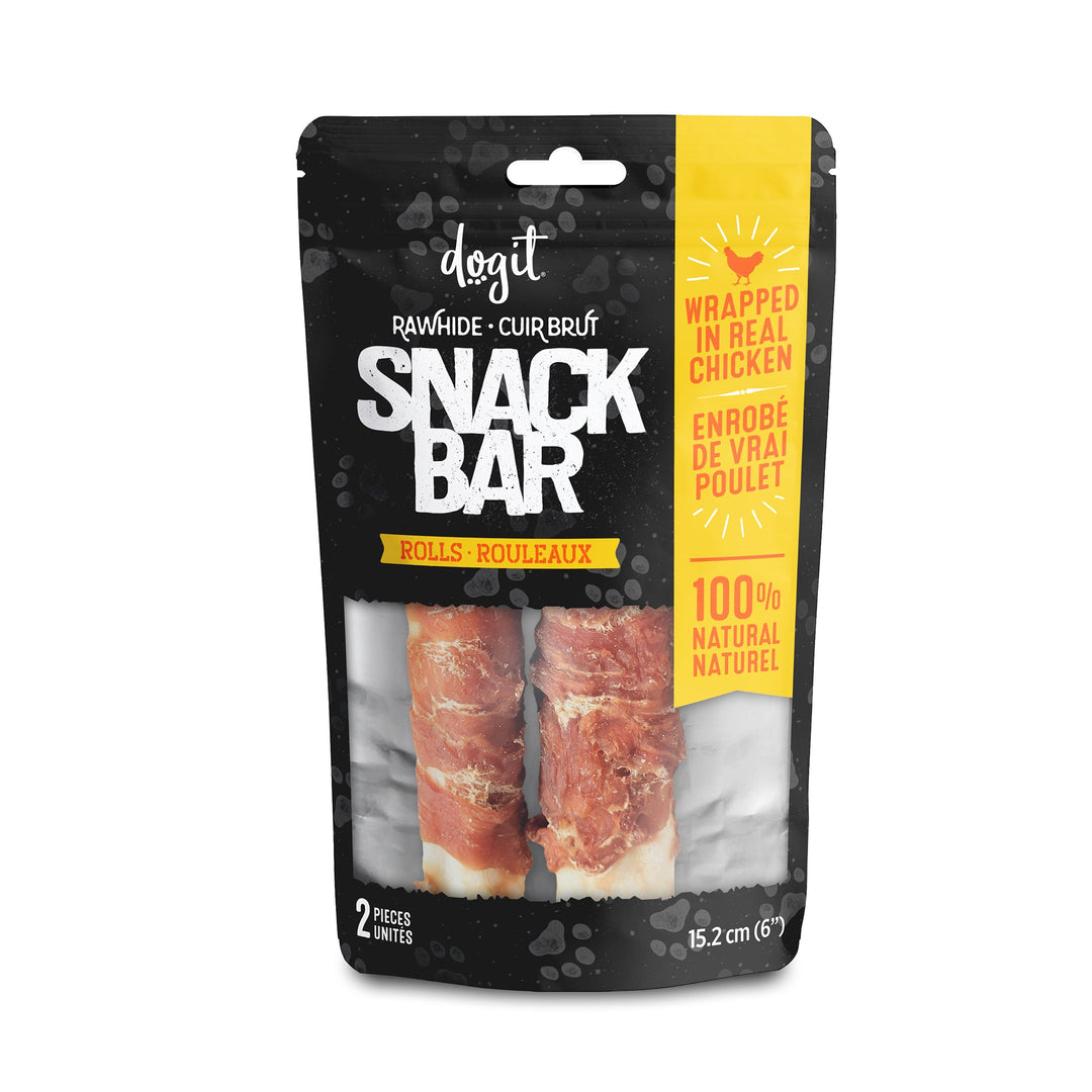 Dogit Snack Bar - Rouleaux en Cuir Brut Enveloppées de Poulet - Gâteries à Mâcher pour Chiens