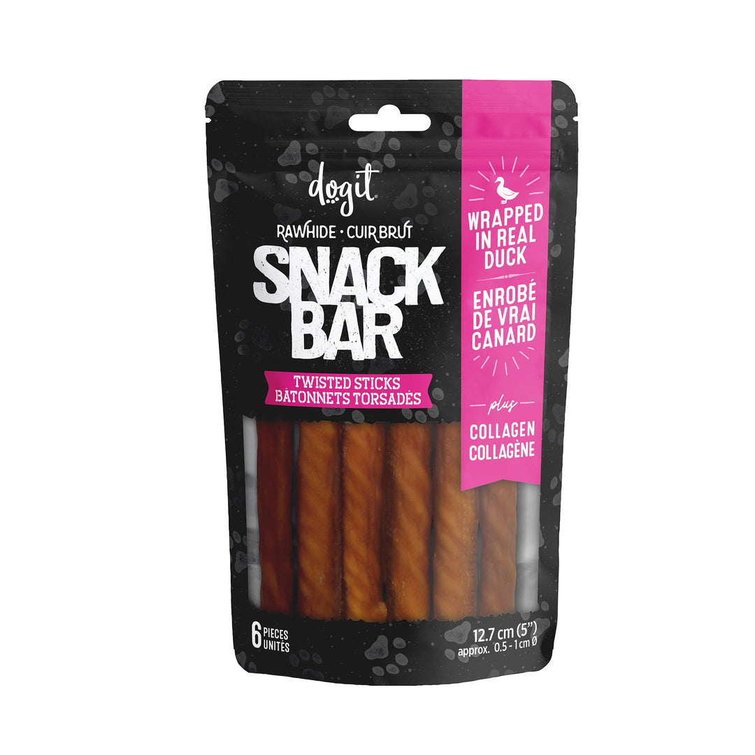 Dogit Snack Bar - Bâtonnets Torsadés en Cuir Brut Enveloppées de Canard et Collagène - Gâteries à Mâcher pour Chiens