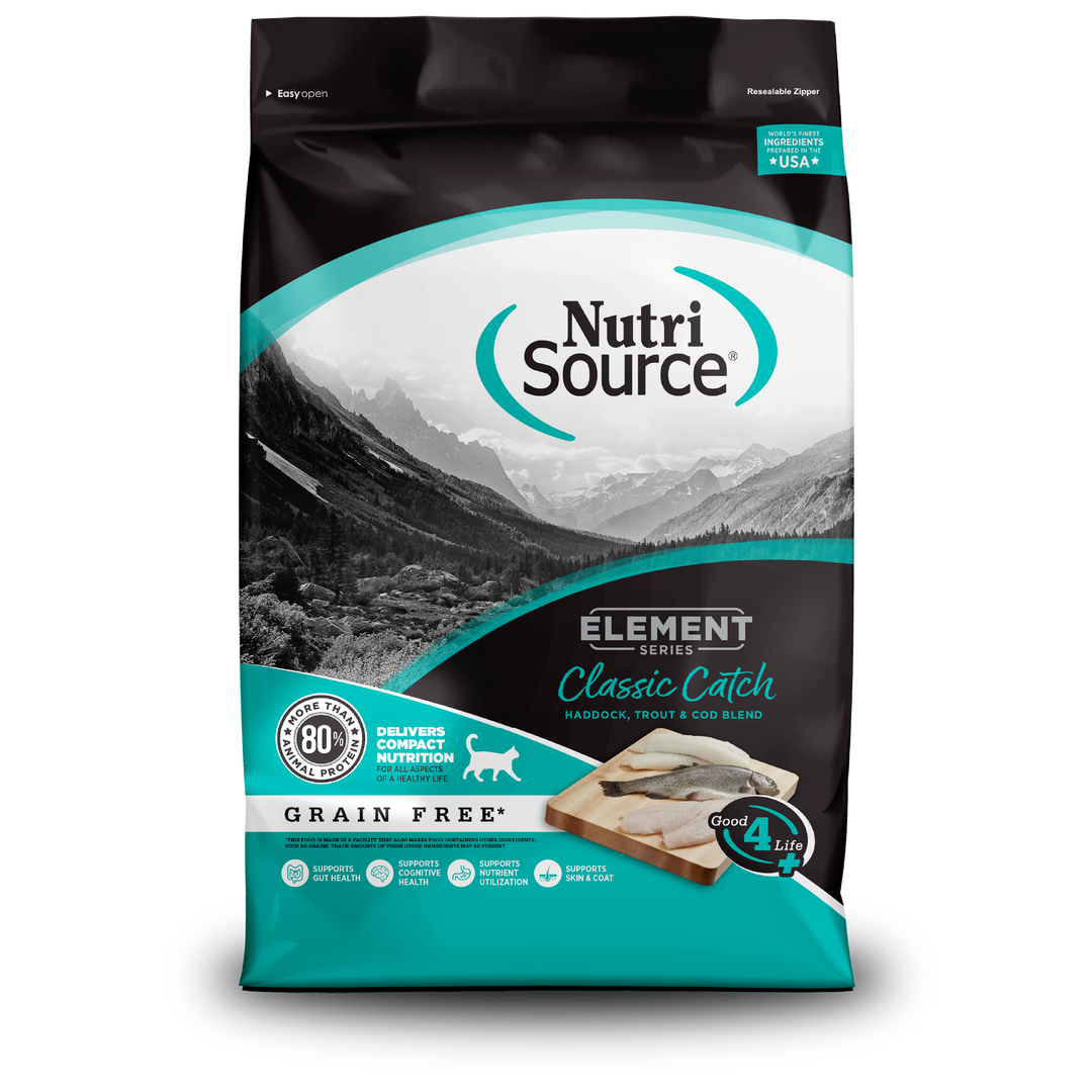 NutriSource Element - Chat Classic Catch Églefin, Truite et Morue - Nourriture Sèche Sans Grains pour Chats