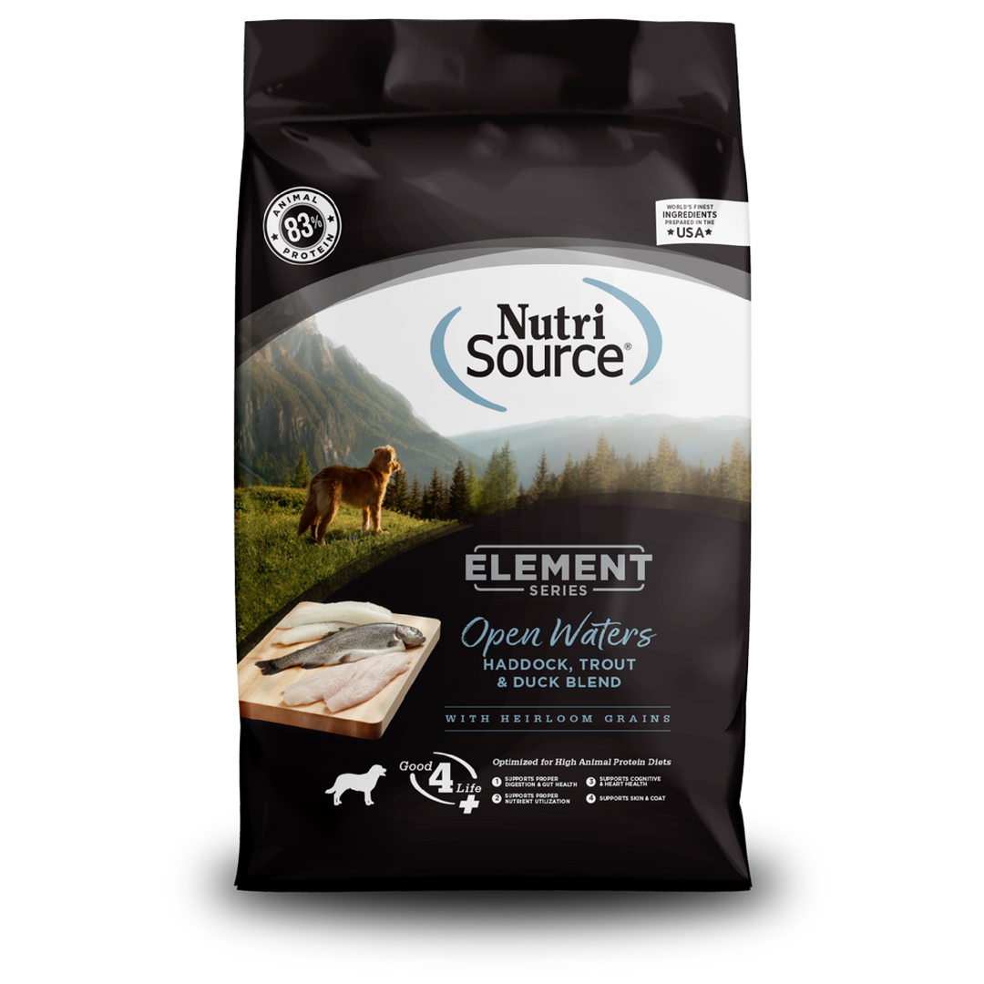 NutriSource Element Series - Open Waters (Églefin, Truite et Canard) - Nourriture Sèche avec Grains Anciens pour Chiens