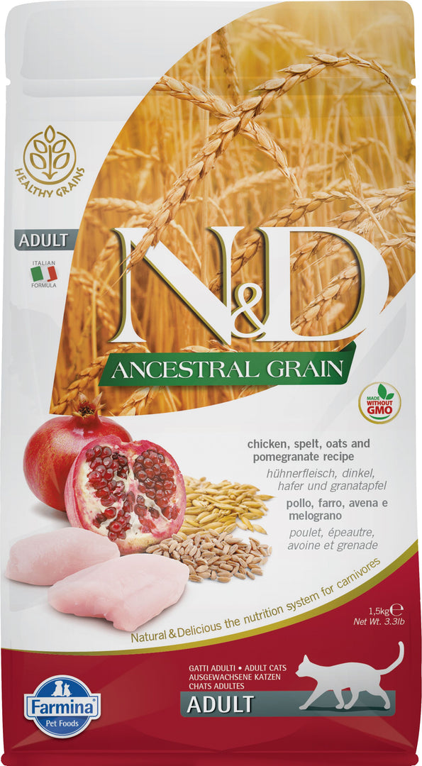 Farmina N&D Grains Ancestraux - Poulet et Grenade - Nourriture Sèche pour Chats Adultes