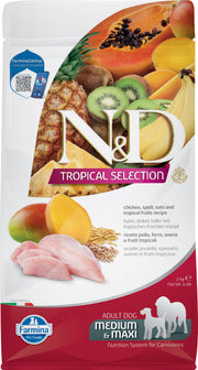 Farmina N&D Tropical Selection - Poulet, Épeautre, Avoine et Fruits Tropicaux - Nourriture Sèche pour Chiens de Moyennes et Grandes Races