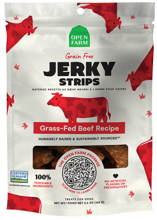 Open Farm - Lanières Jerky de Boeuf - Gâteries Tendres Sans Grains pour Chiens