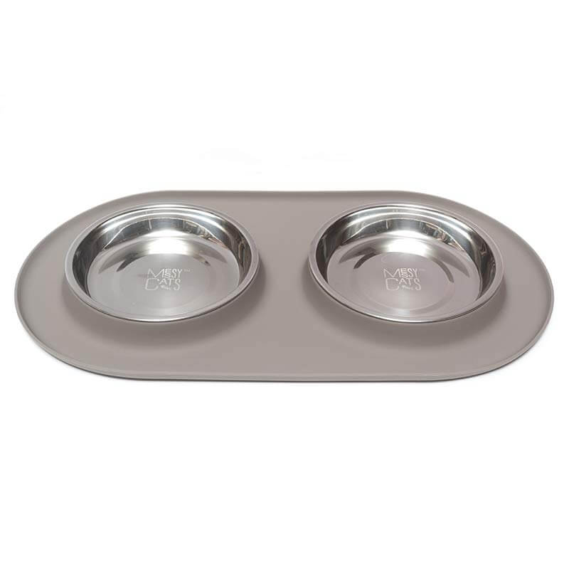 Messy Cats - Gamelle Double en Acier Inoxydable avec Base en Silicone - Bol pour Chats