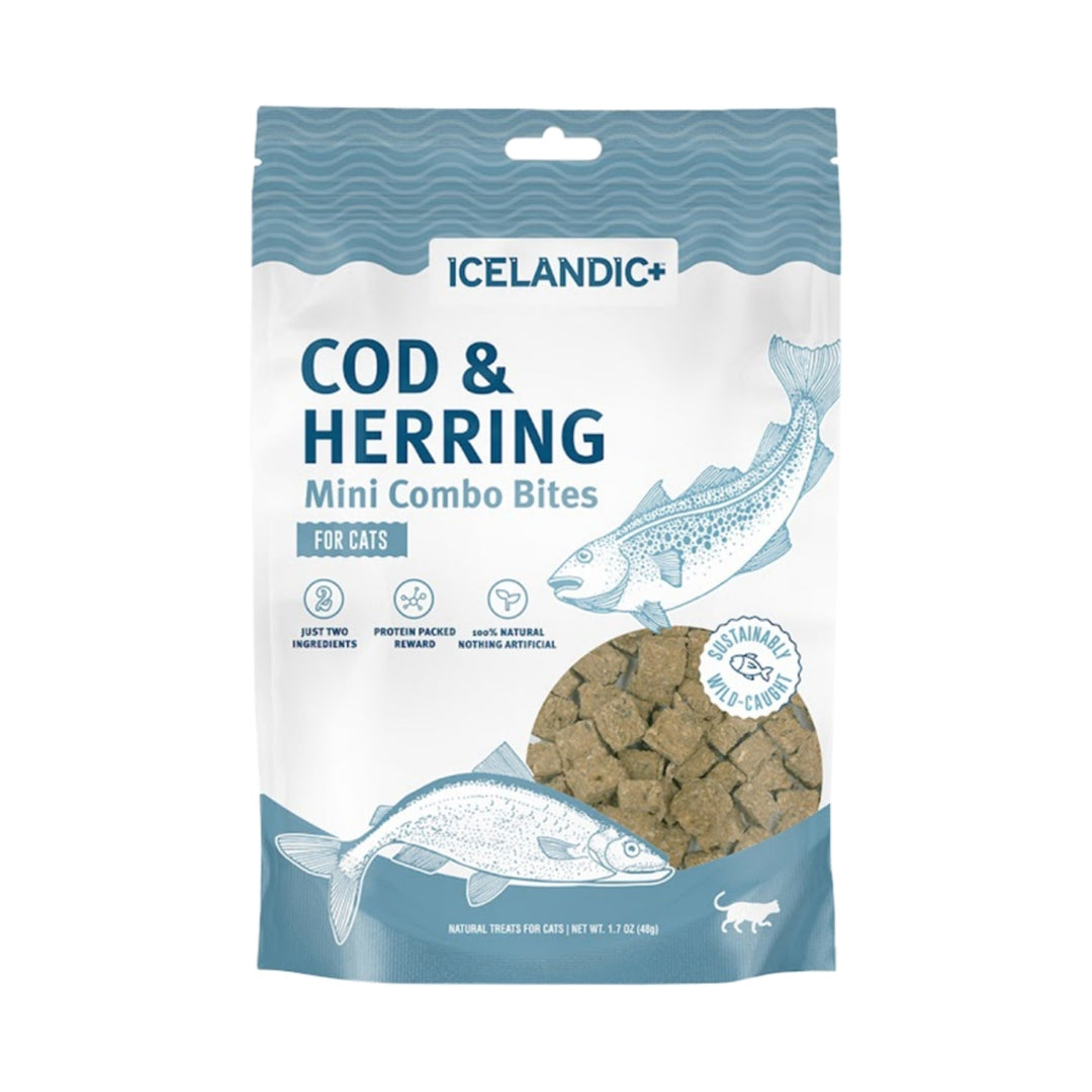 Icelandic+ Mini Bouchées de Morue et Hareng - Gâteries Croquantes Sans Grains pour Chats