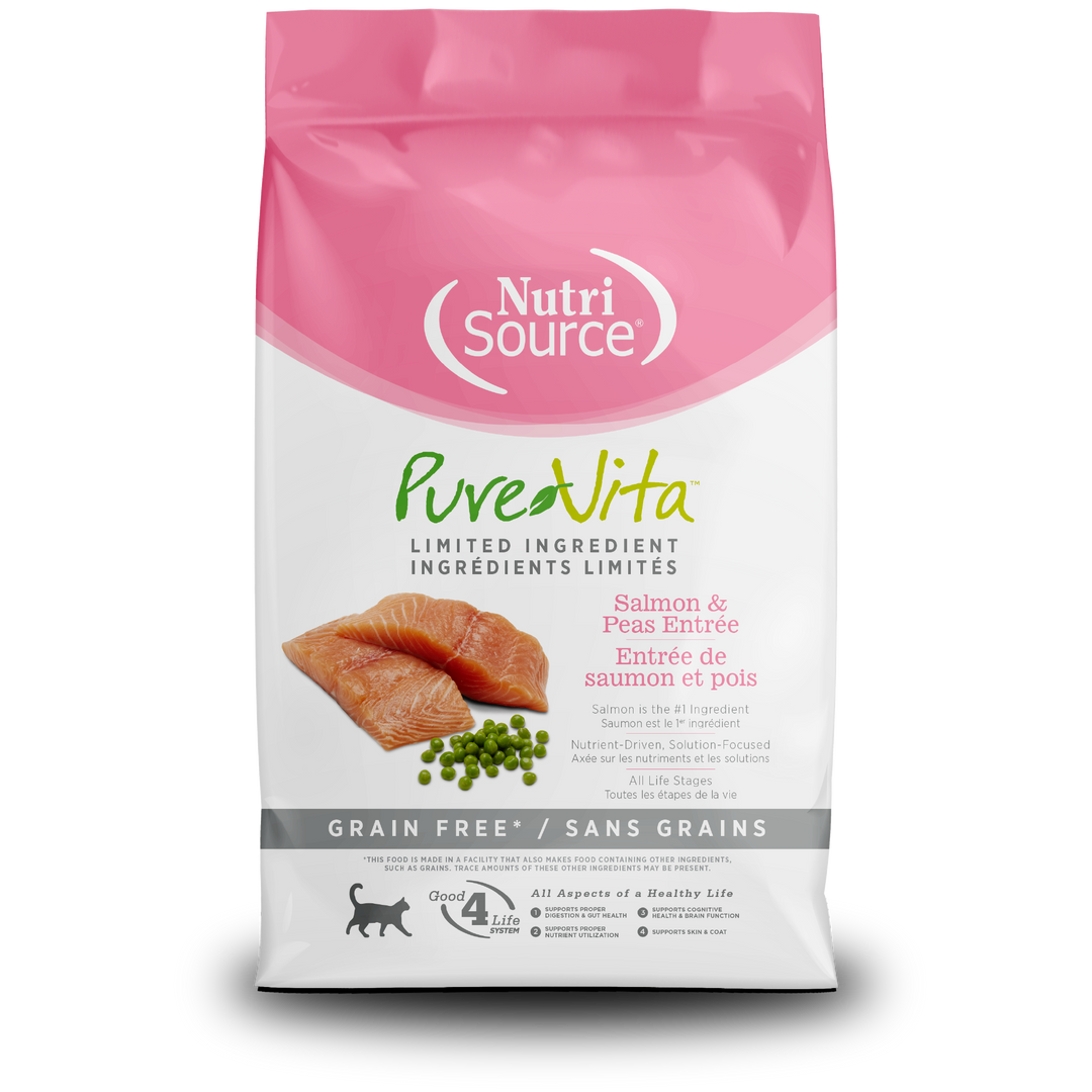 NutriSource PureVita - Chat Saumon et Pois - Nourriture Sèche à Ingrédients Limités Sans Grains pour Chats