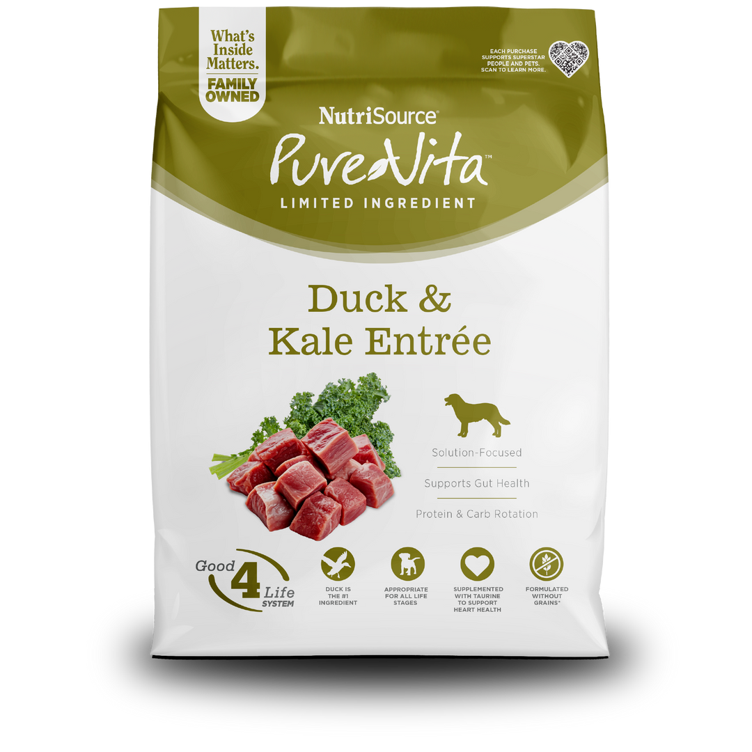 NutriSource PureVita Sans Grains - Canard et Chou Frisé - Nourriture Sèche à Ingrédients Limités pour Chiens