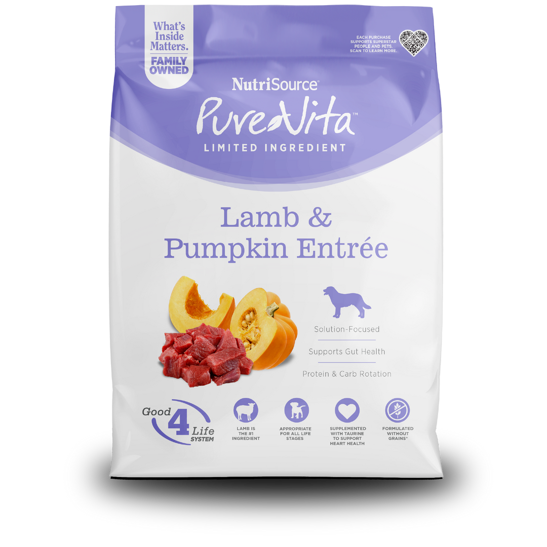 NutriSource PureVita - Chien Agneau et Citrouille - Nourriture Sèche à Ingrédients Limités Sans Grains pour Chiens