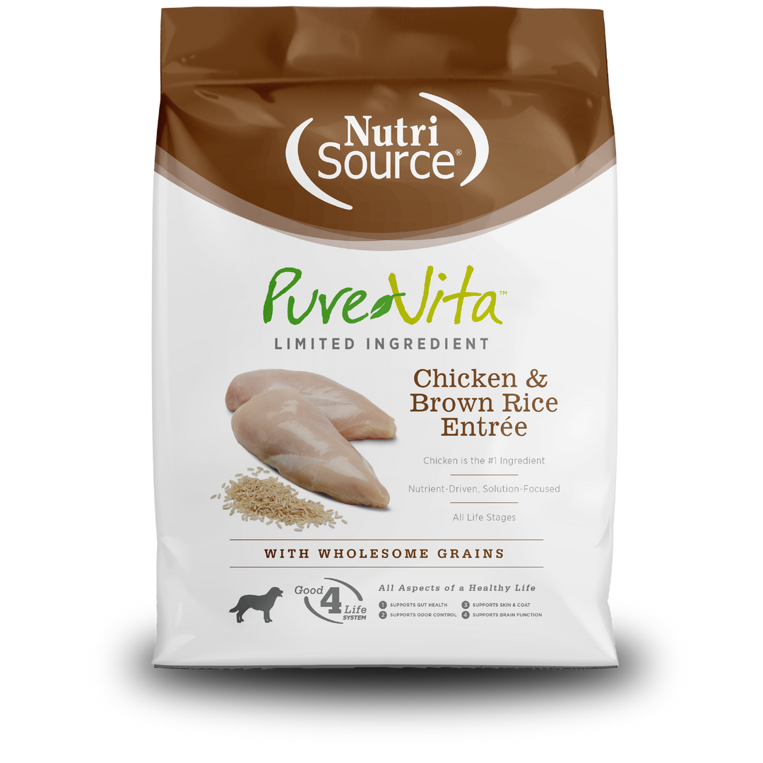 NutriSource PureVita - Poulet et Riz Brun - Nourriture Sèche à Ingrédients Limités pour Chiens
