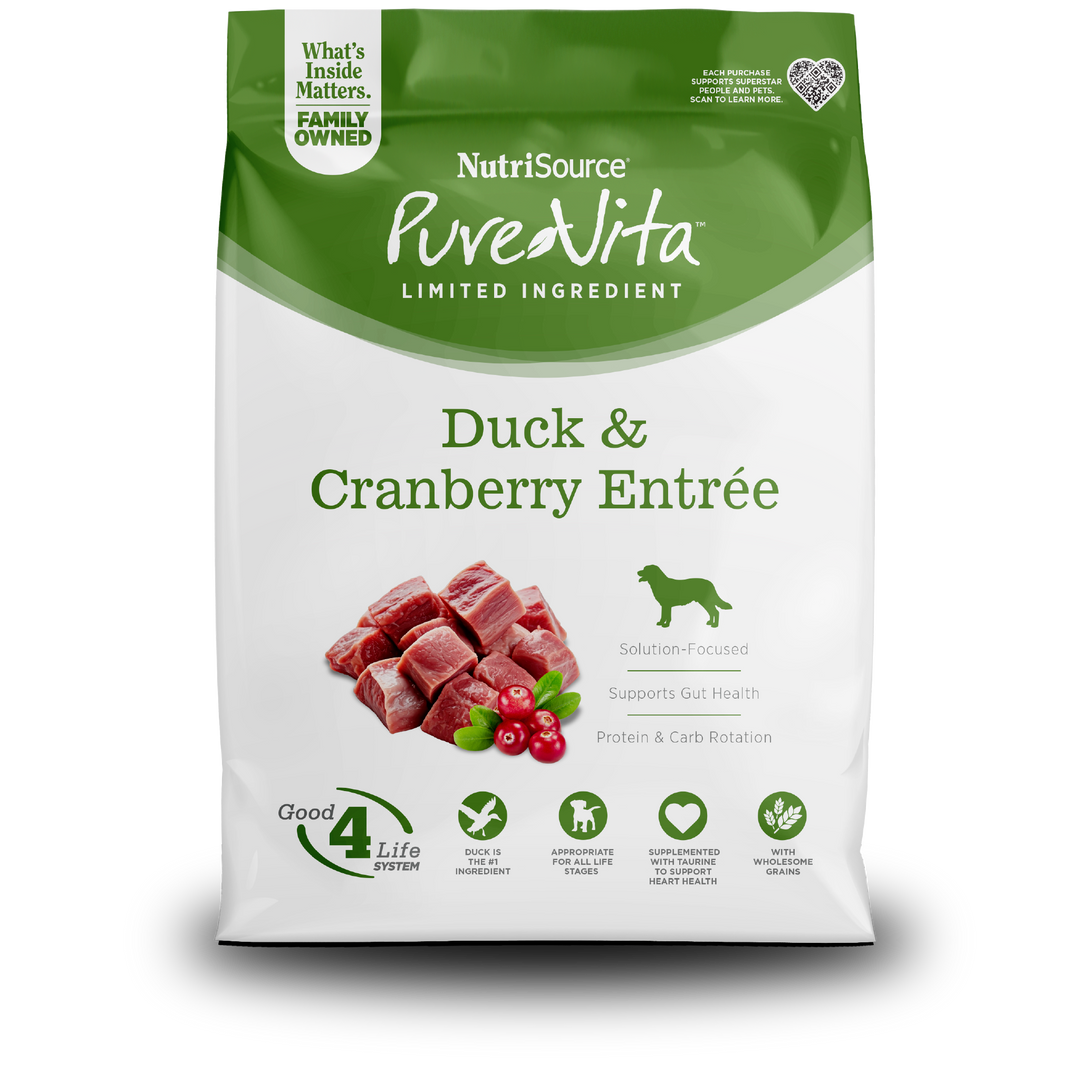 NutriSource PureVita - Canard et Canneberges - Nourriture Sèche à Ingrédients Limités pour Chiens