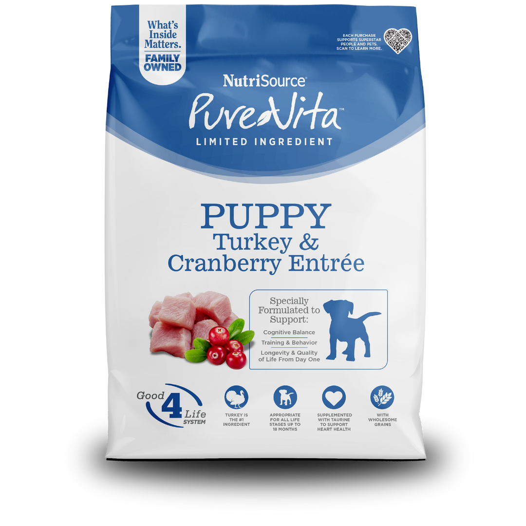 NutriSource PureVita - Dinde et Canneberge - Nourriture Sèche à Ingrédients Limités pour Chiots