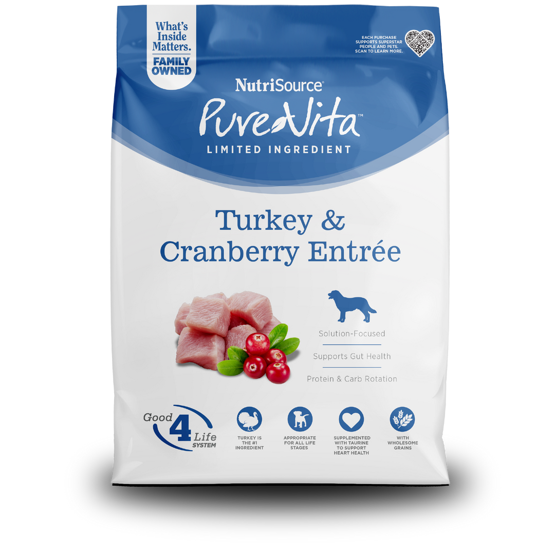 NutriSource PureVita - Dinde et Canneberge - Nourriture Sèche à Ingrédients Limités pour Chiens