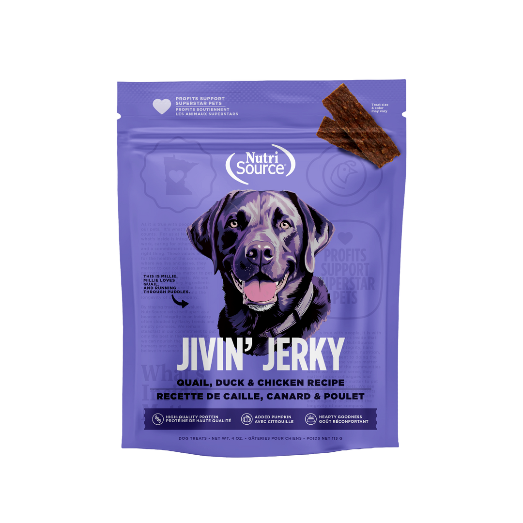 NutriSource - Jerky de Caille, Canard et Poulet - Gâteries Tendres Sans Grains pour Chiens