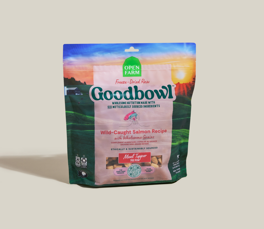 Open Farm Goodbowl Lyophilisé - Saumon Sauvage avec Grains Entiers - Complément Alimentaire pour Chiens