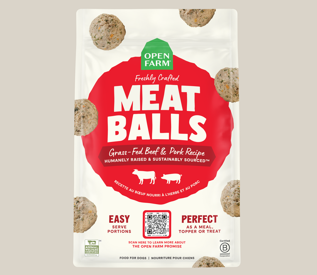 Open Farm - Boulettes de Boeuf Nourri à l’Herbe et de Porc - Nourriture ou Garniture Surgelées pour Chiens