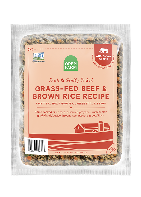 Open Farm - Boeuf Nourri à l’Herbe et Riz Brun - Nourriture Fraîche, Doucement Cuite et Surgelée pour Chiens