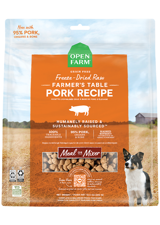 Open Farm Lyophilisé - Bouchées de Porc Paysan - Nourriture Sèche Sans Grains pour Chiens