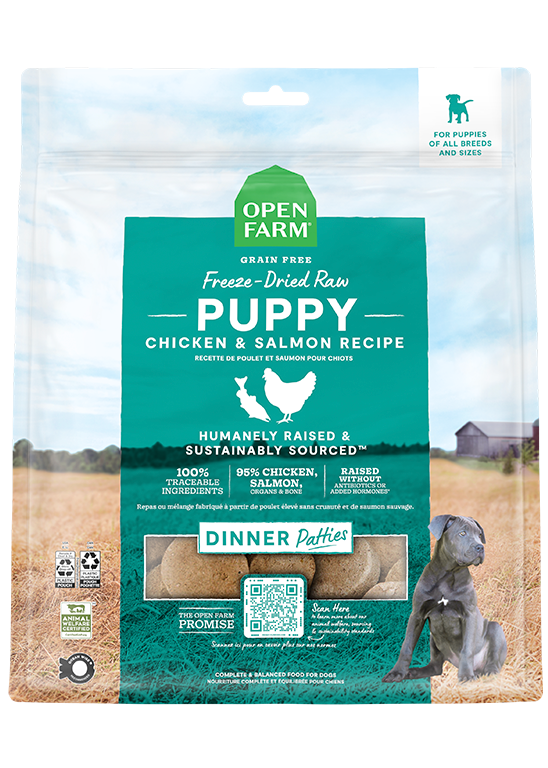 Open Farm Lyophilisé - Galettes de Poulet et Saumon - Nourriture Sèche Sans Grains pour Chiots