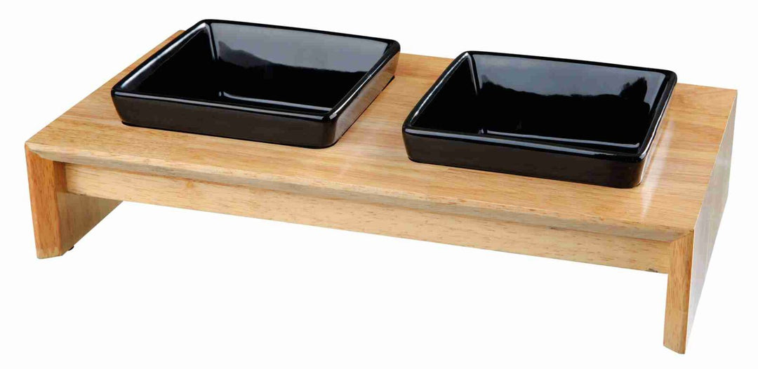 TRIXIE Bol Double Céramique/Support Bois 2x0.4L