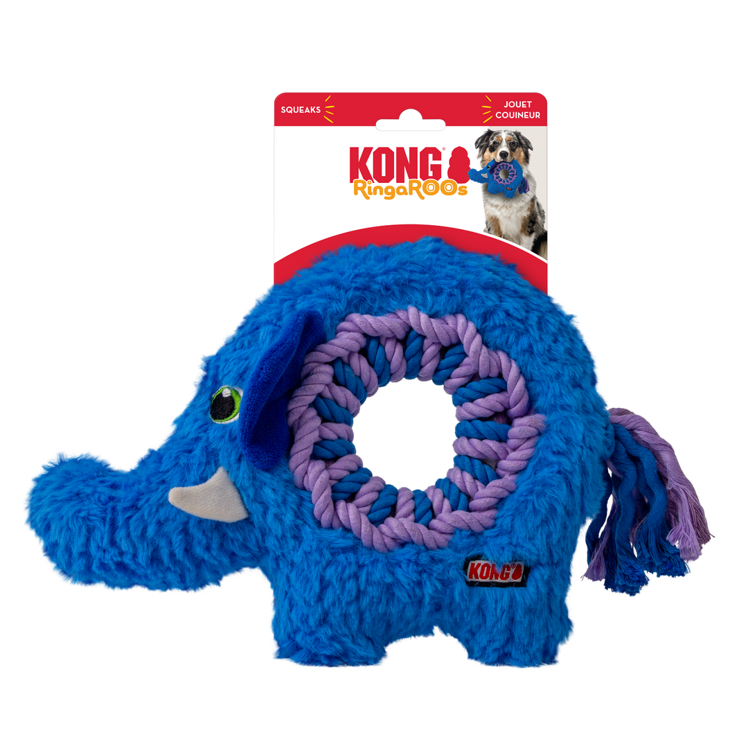 Kong - Ringaroos Éléphant - Jouet Interactif en Peluche avec Couineur pour Chiens