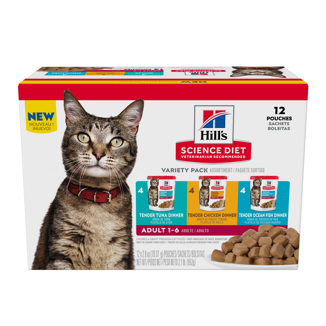 Hill's Science Diet - Assortiment de Poulet, Thon et Poisson Mer en Sauce - Nourriture Humide pour Chats Adultes 1-6 Ans