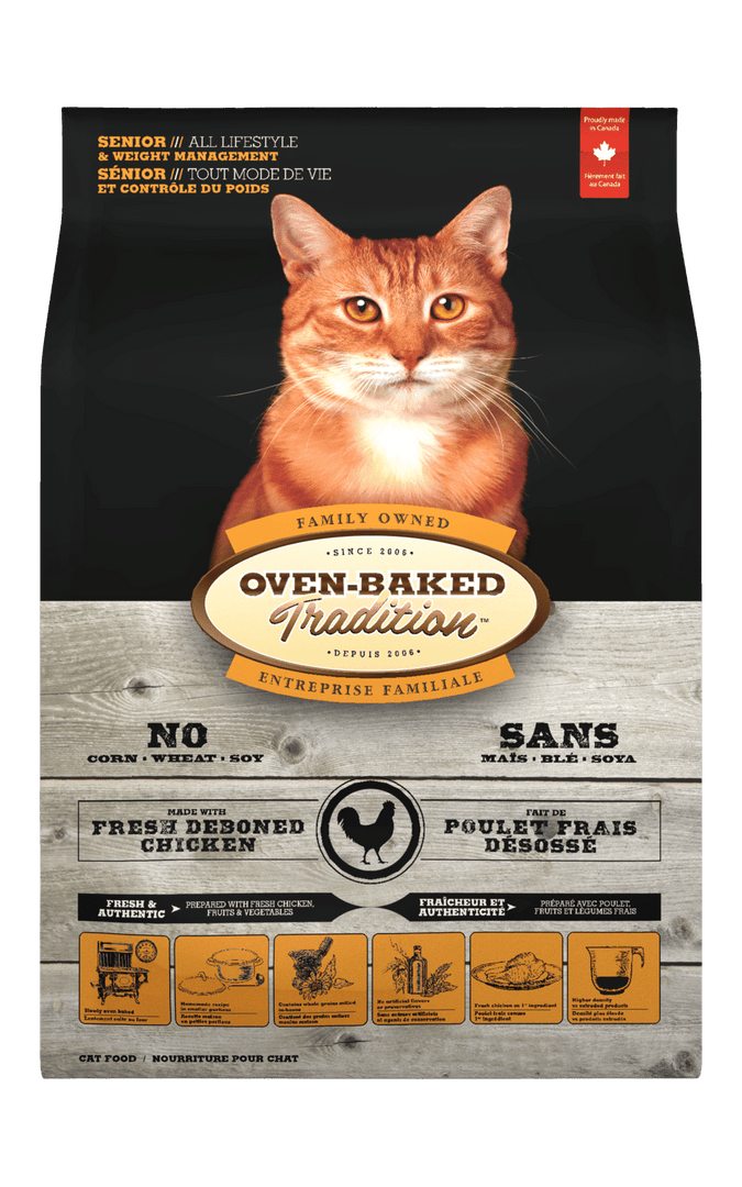 Oven-Baked Tradition - Senior et Contrôle du Poids, Poulet Frais Désossé - Nourriture Sèche pour Chats Âgés